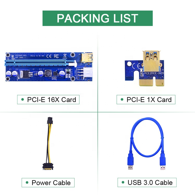 009s PCI-E Riser Card Extender USB 3.0 Adapter Cable PCI 1X 4X 8X 16X Extender Riser for Video Card for GPU Miner Mining