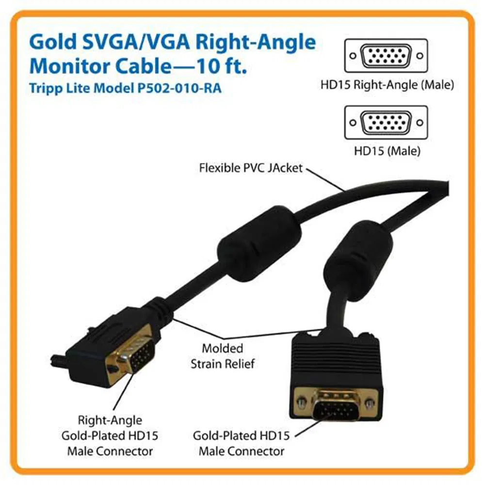 10m/30FT Double Shielding HD15pin 3+6 LCD VGA Cable