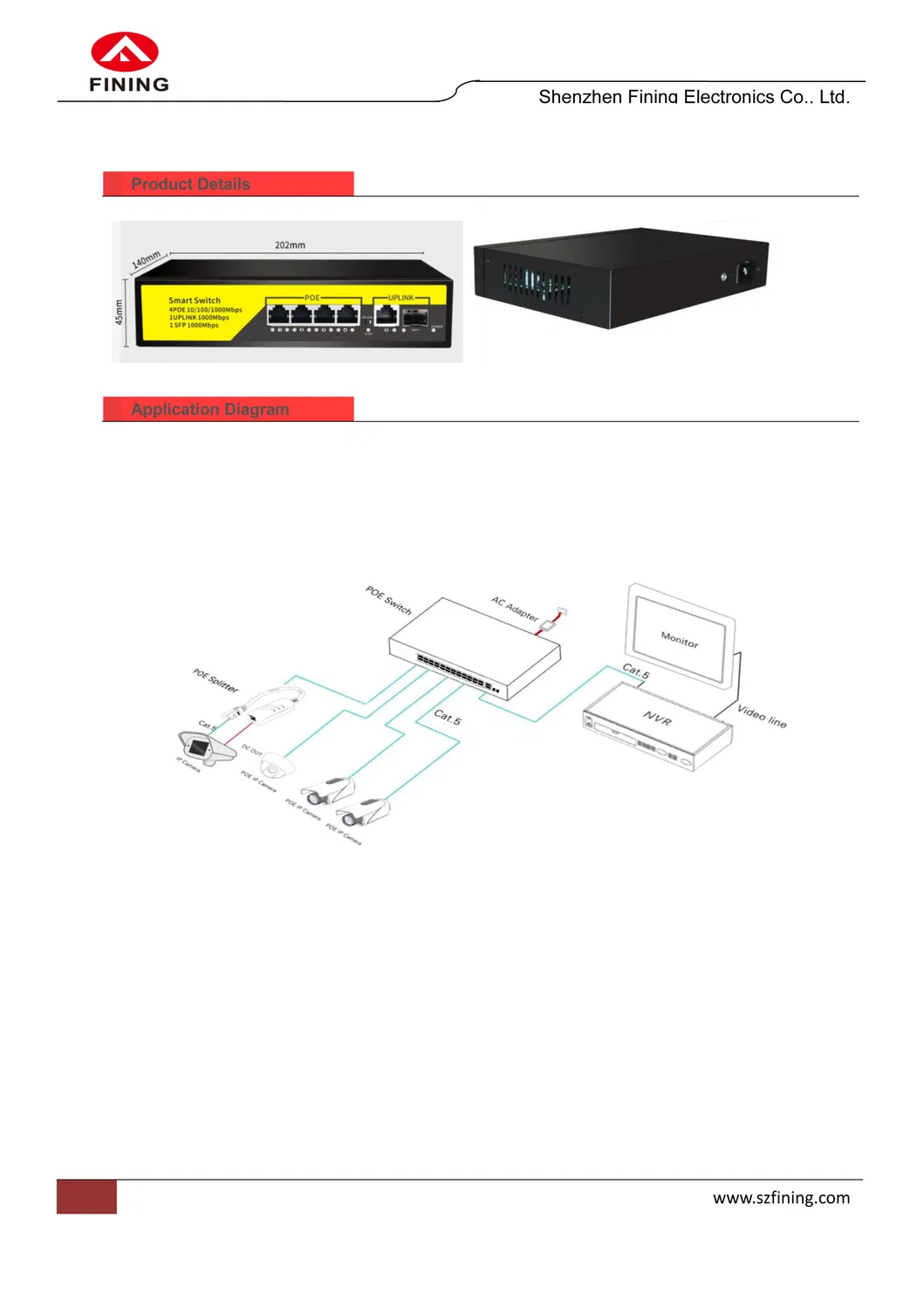 4 Port Full Gigabit Poe Switch for Wireless Access Point, IP Camera, IP Phone, Computer Networks