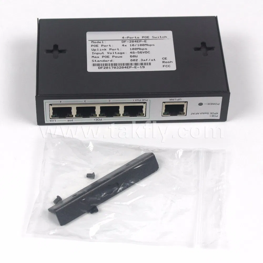 4 Port High Power 100M Fast Poe Network Switch 60W