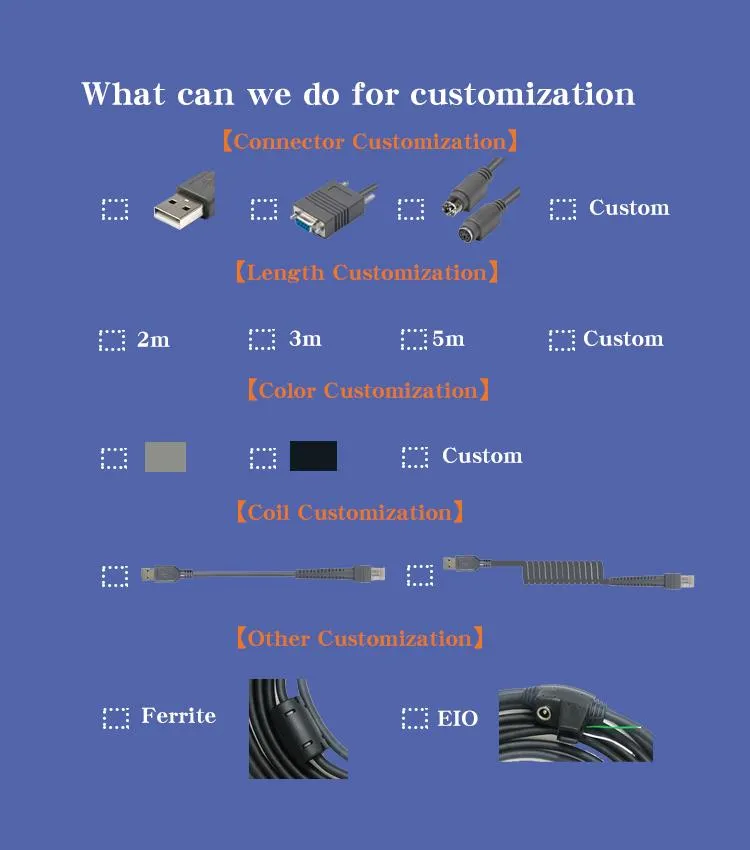 Cba-U01-S07zar USB a Male 2m Cable RJ45 10p10c for Motolora Symbol Ls2208 Ls3408 Qr Code 1d 2D Barcode Scanner Data Cable
