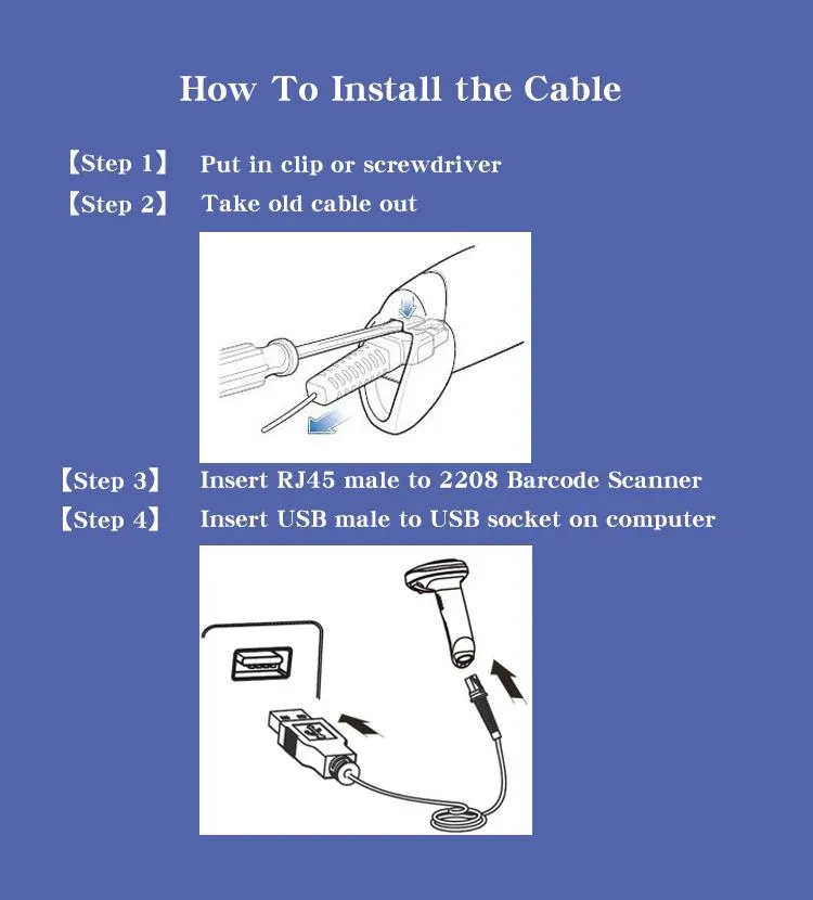 Cba-U01-S07zar USB a Male 2m Cable RJ45 10p10c for Motolora Symbol Ls2208 Ls3408 Qr Code 1d 2D Barcode Scanner Data Cable