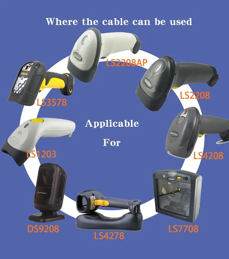Cba-U01-S07zar USB a Male 2m Cable RJ45 10p10c for Motolora Symbol Ls2208 Ls3408 Qr Code 1d 2D Barcode Scanner Data Cable
