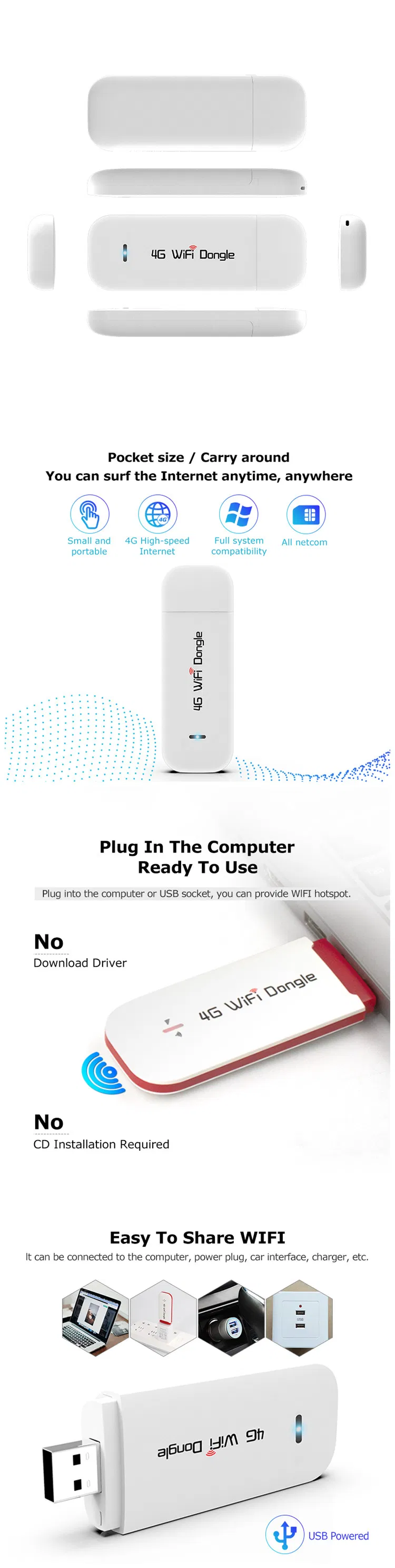 Cheap 4G 3G CDMA SIM Card Modem 100Mbps 150 Mbps USB 2.0 High Power Mini USB WiFi Dongle