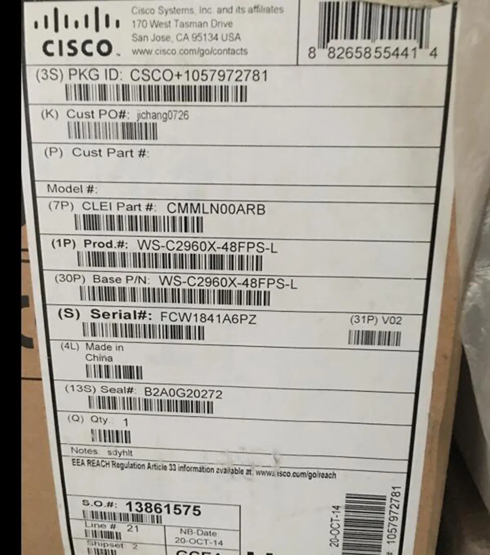 Cisco Ws-C2960X-48fps-L Catalyst 2960-X 48 Gige Poe 740W, 4 X 1g SFP, LAN Base Ethernet Switch