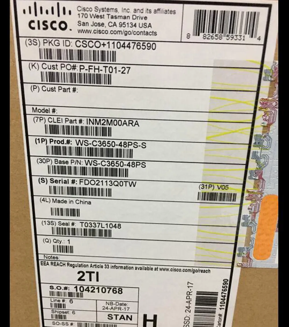 Cisco Ws-C3650-24PS-L Cisco Catalyst 3650 24 Port Poe 4X1g Uplink LAN Base Ethernet Switch