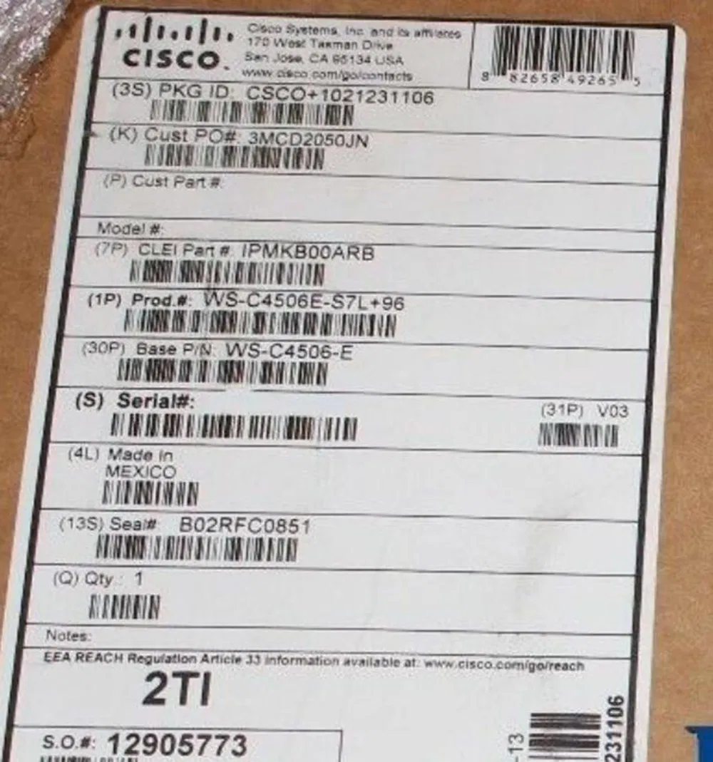 Cisco Ws-C4948 E Catalyst 4948e. Opt Sw. 48-Port 10/100/1000+ 4 SFP+. No P/S Ethernet Switch