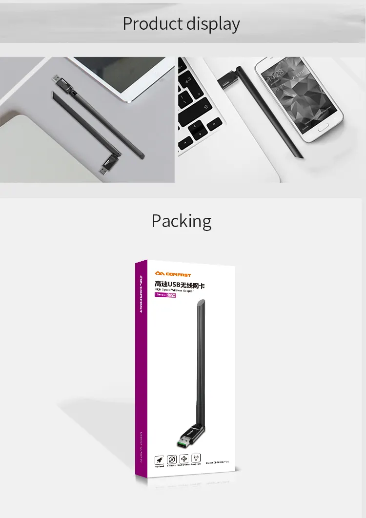 Comfast CF-Wu757f V2 150Mbps Rtl8188 WiFi Adapter USB WiFi Dongle with External Antenna