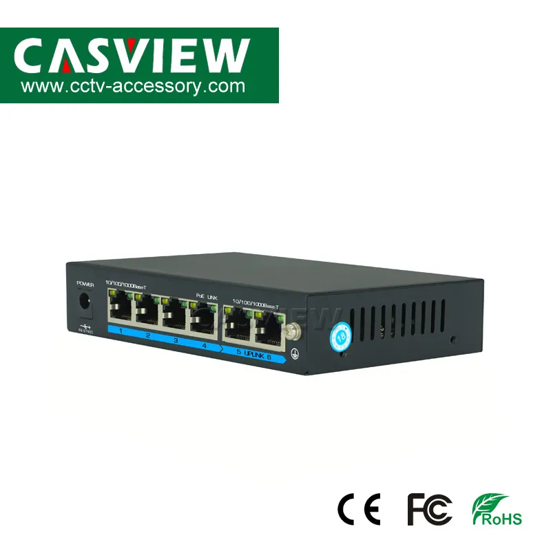 CPE-G4204 6 Ports 10/100/1000Mbps Poe Switch; 4*10/100/1000Mbps Poe Ports; 2*10/100/1000Mbps Uplink Port; External 52V 1.25A 65W Power