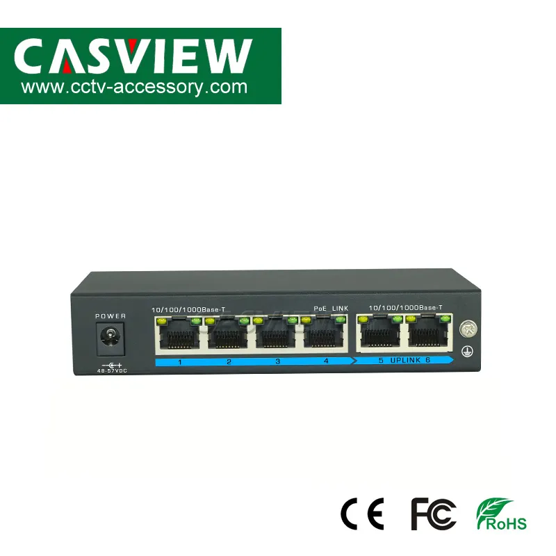 CPE-G4204 6 Ports 10/100/1000Mbps Poe Switch; 4*10/100/1000Mbps Poe Ports; 2*10/100/1000Mbps Uplink Port; External 52V 1.25A 65W Power