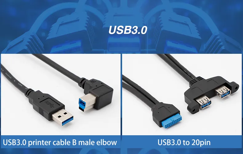 Custom Elbow 90 Degree Angled USB3.0 Printer Cable for Printers and Computer