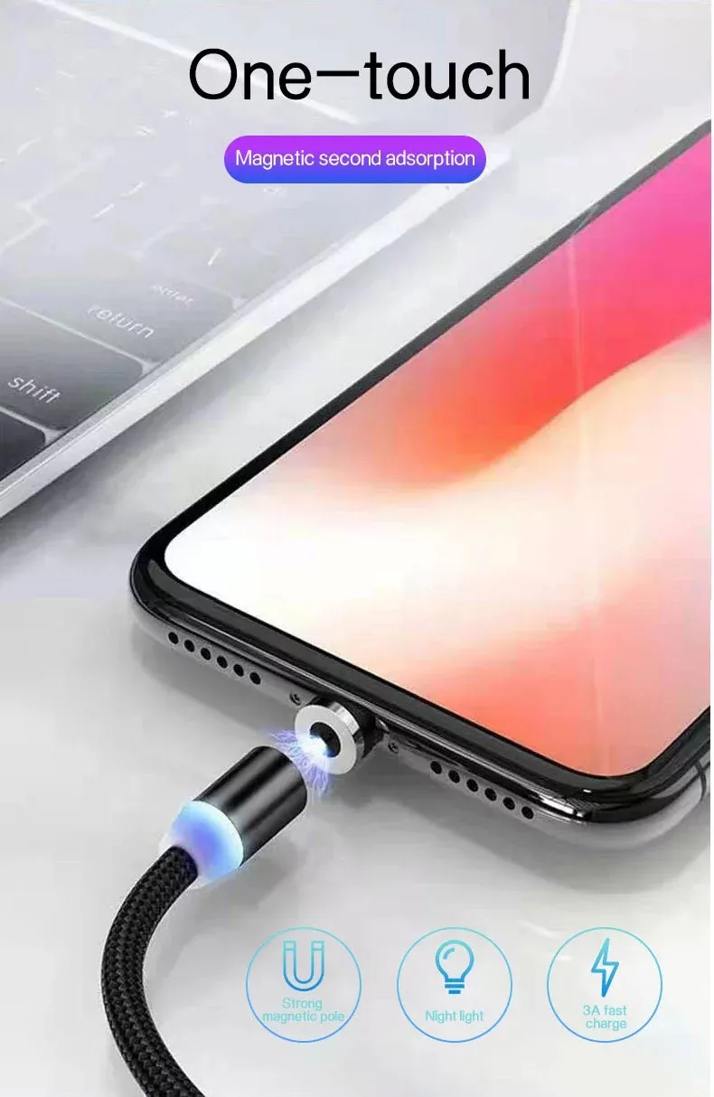 High Quality Magnetic Charging USB Cable Syncing Nylon Braided for Lightning, Micro, Type C
