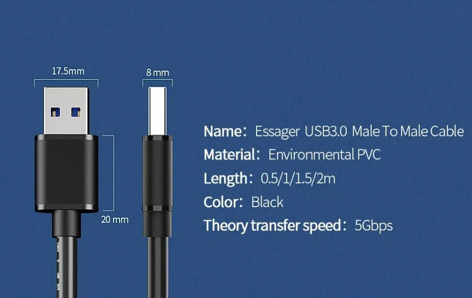Hot Selling USB3.0 Male to Male Cable Fast Data Charge Cable
