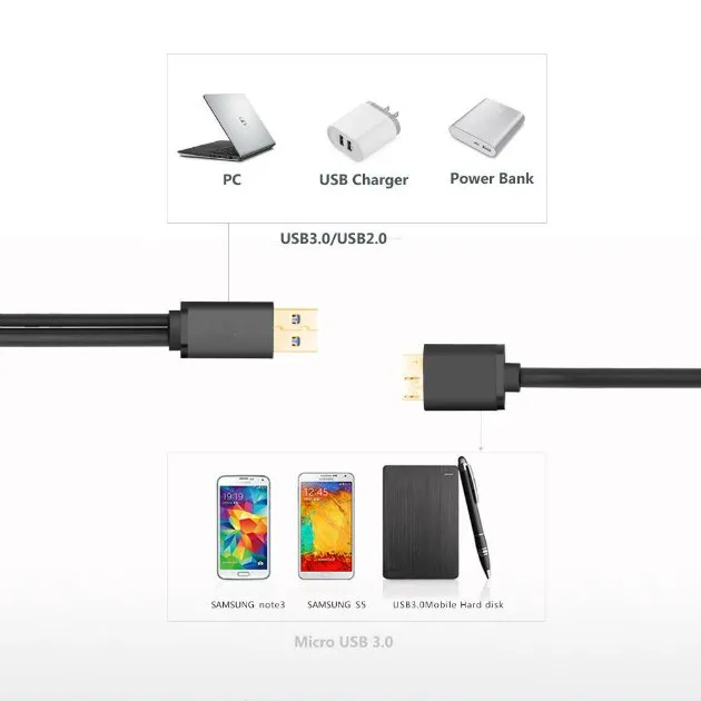 Micro USB 3.0 Y Cable Super Speed USB 3.0 a Male to Micro B Male