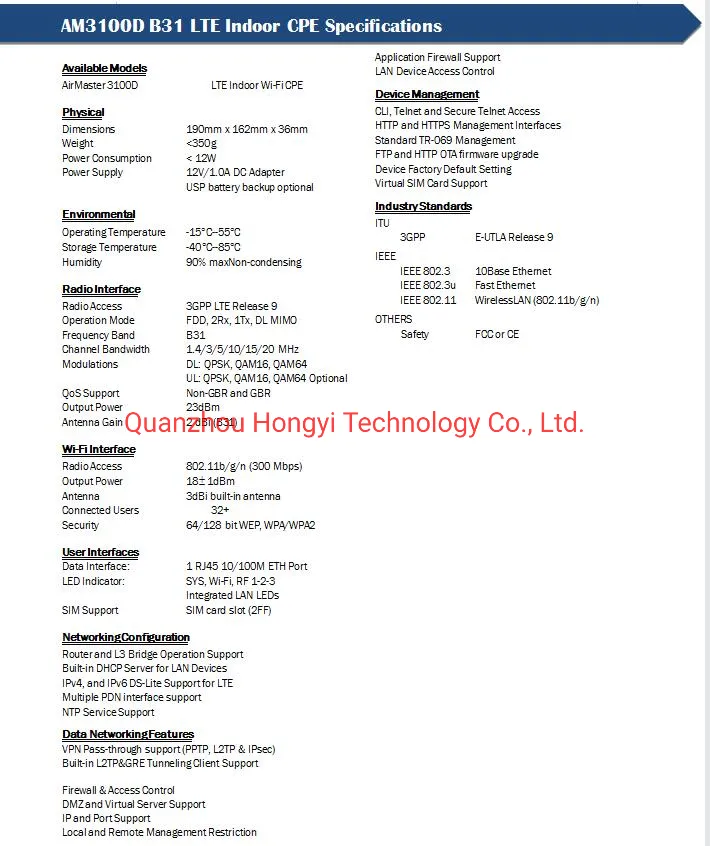 Model B3/B7/B20/B31/B40 4G WiFi Router with 4G Cat4 LTE Modem Support LTE-FDD LTE-Tdd Band with 2.4GHz WiFi and Single Wan / LAN Port