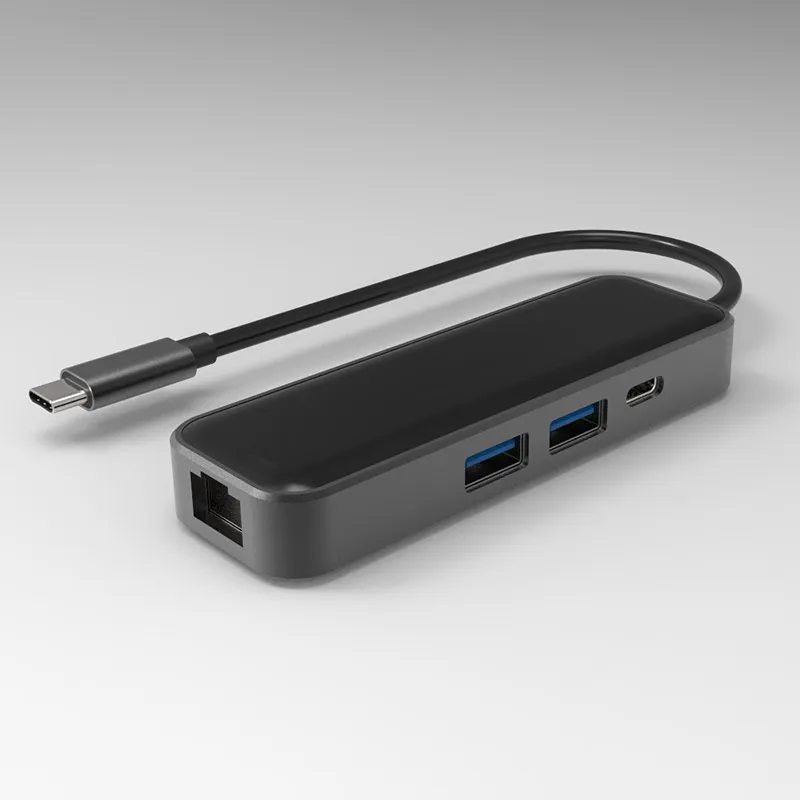 New Design Multi Port Type-C USB -C Hub USB3.0* 2 /RJ45 (1000Mbps) /Pd 60W Charging