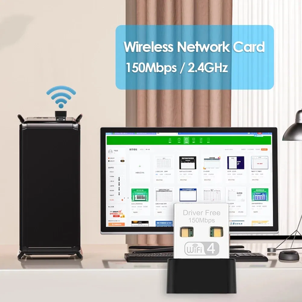 PC Wireless Network Card Adapter Wi-Fi Receiver 150Mbps 2.4GHz USB WiFi Adapter