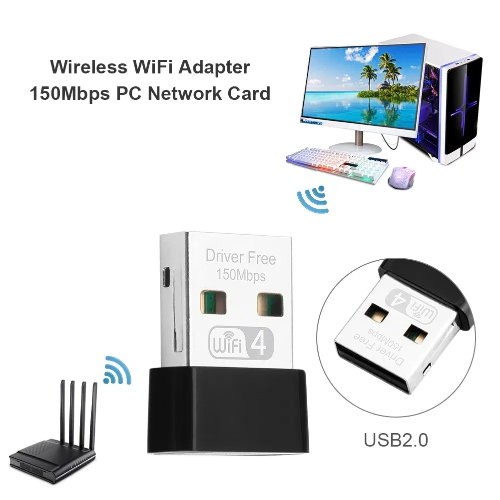 PC Wireless Network Card Adapter Wi-Fi Receiver 150Mbps 2.4GHz USB WiFi Adapter
