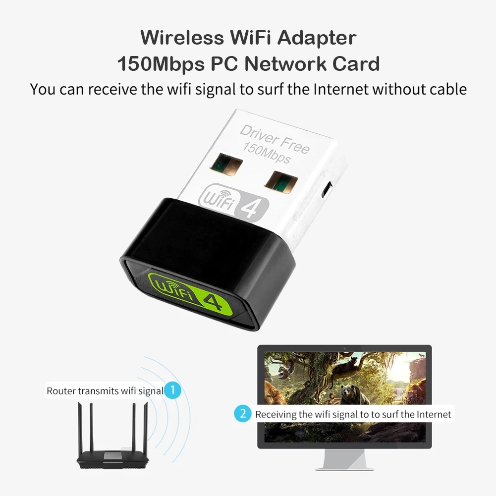 PC Wireless Network Card Adapter Wi-Fi Receiver 150Mbps 2.4GHz USB WiFi Adapter