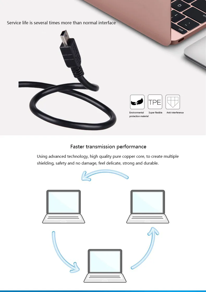 USB 2.0 a Male Mini 5pin USB Charging and Data Transmission Cable