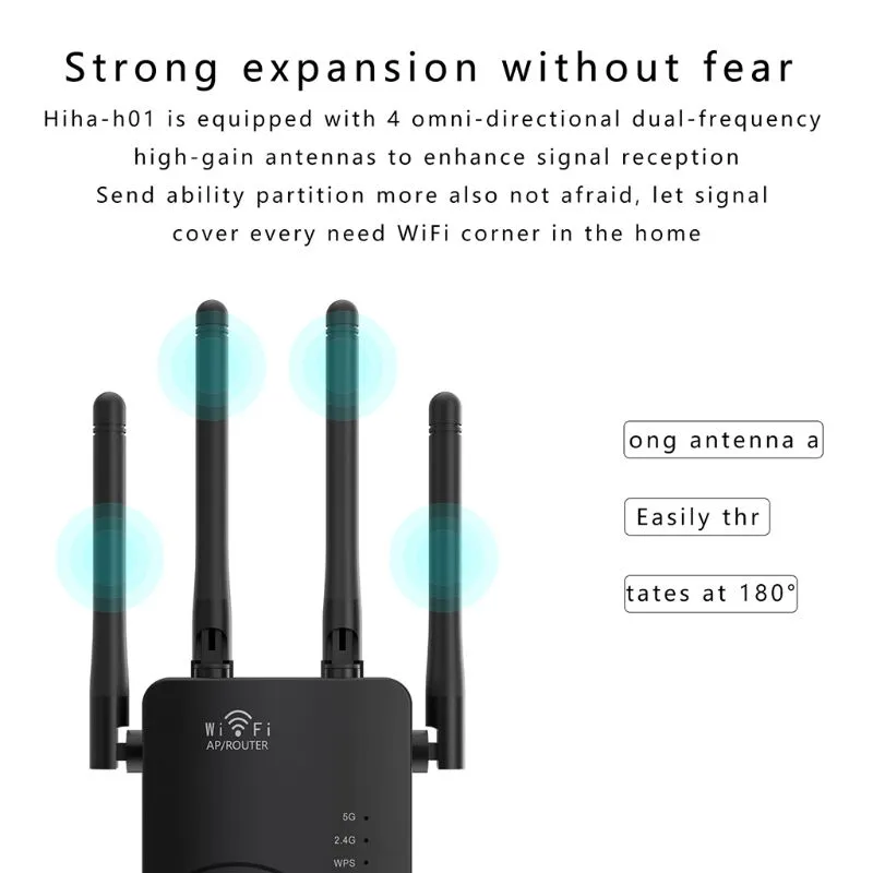 Wireless WiFi Signal Booster 1200Mbps Wi-Fi Range Extender with Ethernet Port Router WiFi Repeater 2.4G and 5g Dual Band Interne