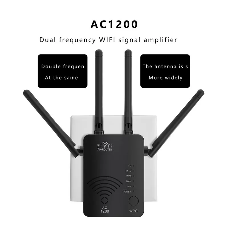 Wireless WiFi Signal Booster 1200Mbps Wi-Fi Range Extender with Ethernet Port Router WiFi Repeater 2.4G and 5g Dual Band Interne