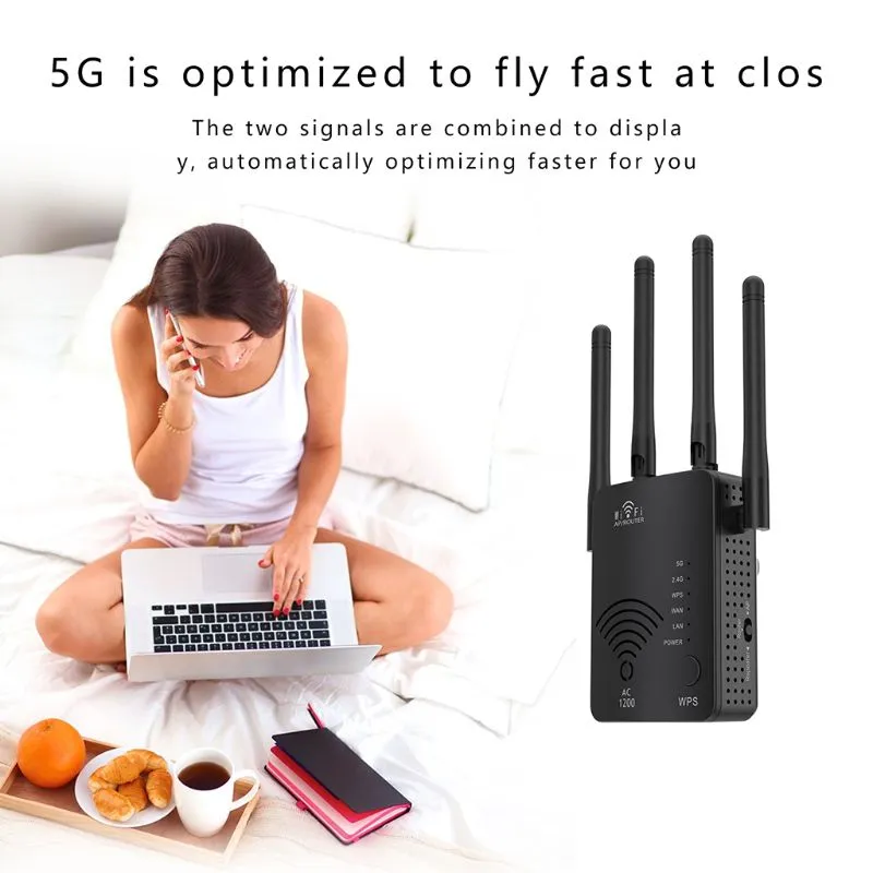 Wireless WiFi Signal Booster 1200Mbps Wi-Fi Range Extender with Ethernet Port Router WiFi Repeater 2.4G and 5g Dual Band Interne