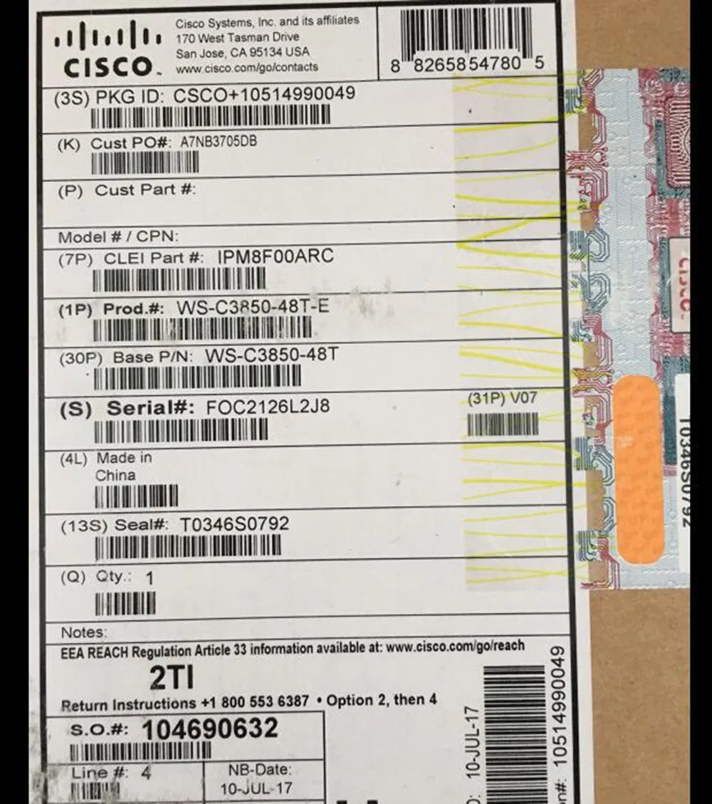 Ws -C3850-48pw-S Cisco Catalyst 3850 48 Port Upoe IP Services Ethernet Switch