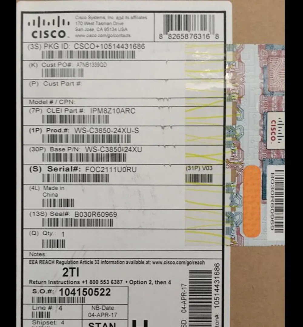 Ws-C3850-48pw-S Cisco Catalyst 3850 48 Port Upoe IP Services Ethernet Switch