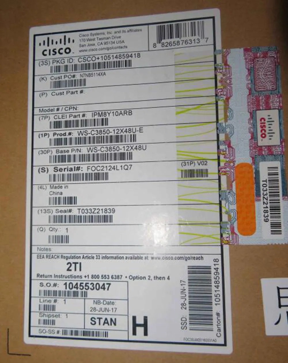 Ws-C3850-48pw-S Cisco Catalyst 3850 48 Port Upoe IP Services Ethernet Switch