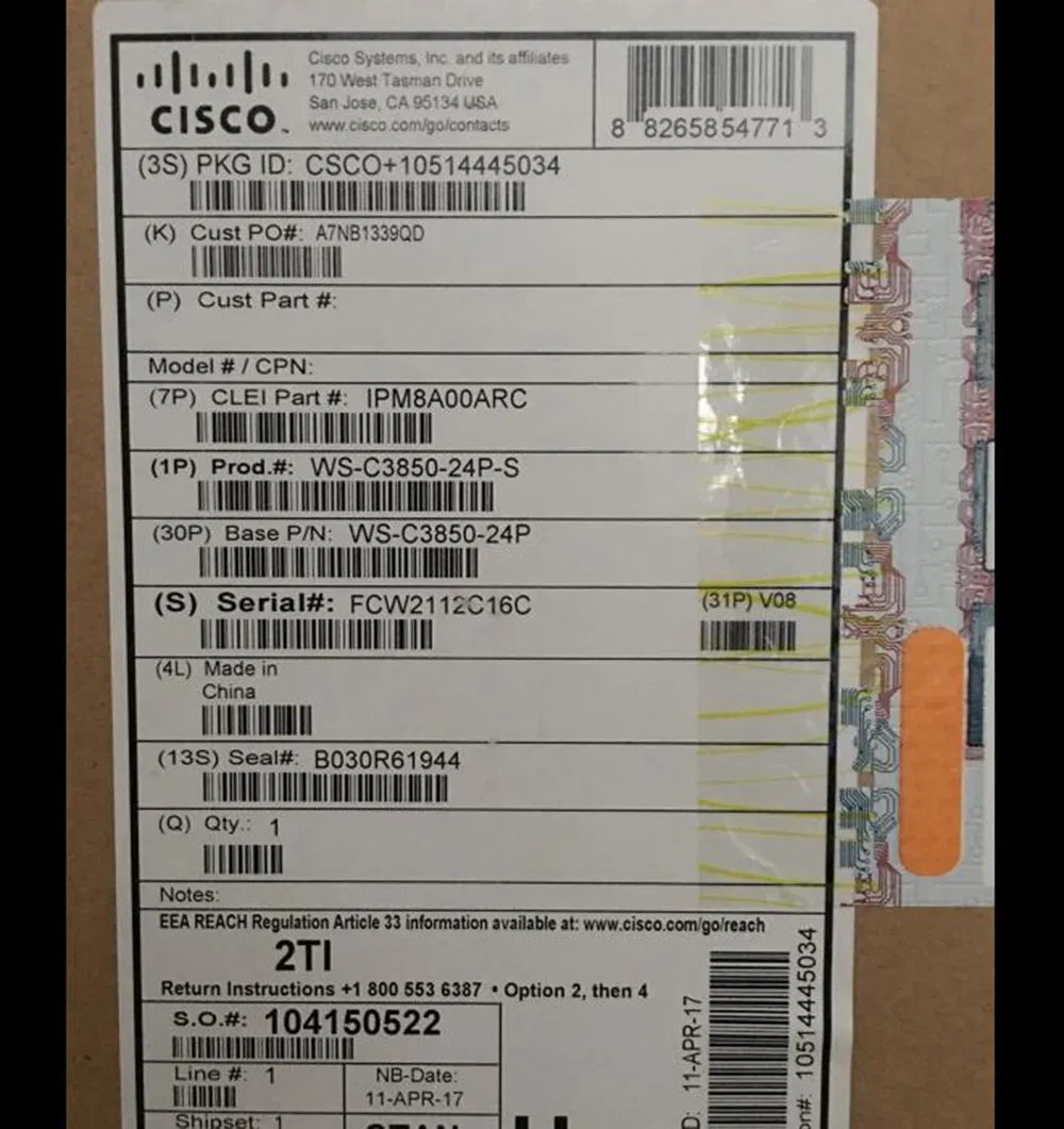 Ws-C3850-48pw-S Cisco Catalyst 3850 48 Port Upoe IP Services Ethernet Switch