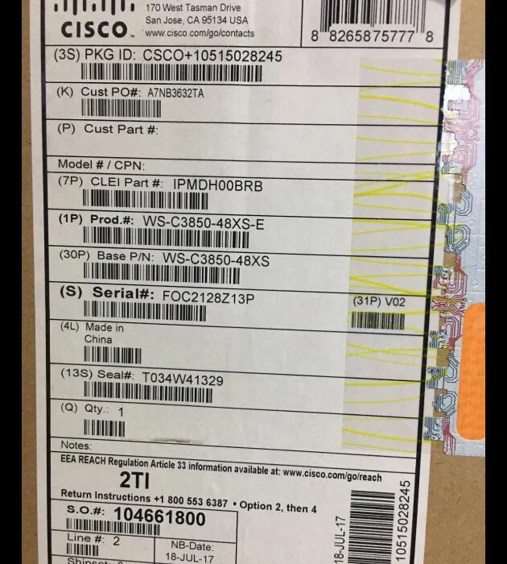 Ws-C3850-48pw-S Cisco Catalyst 3850 48 Port Upoe IP Services Ethernet Switch