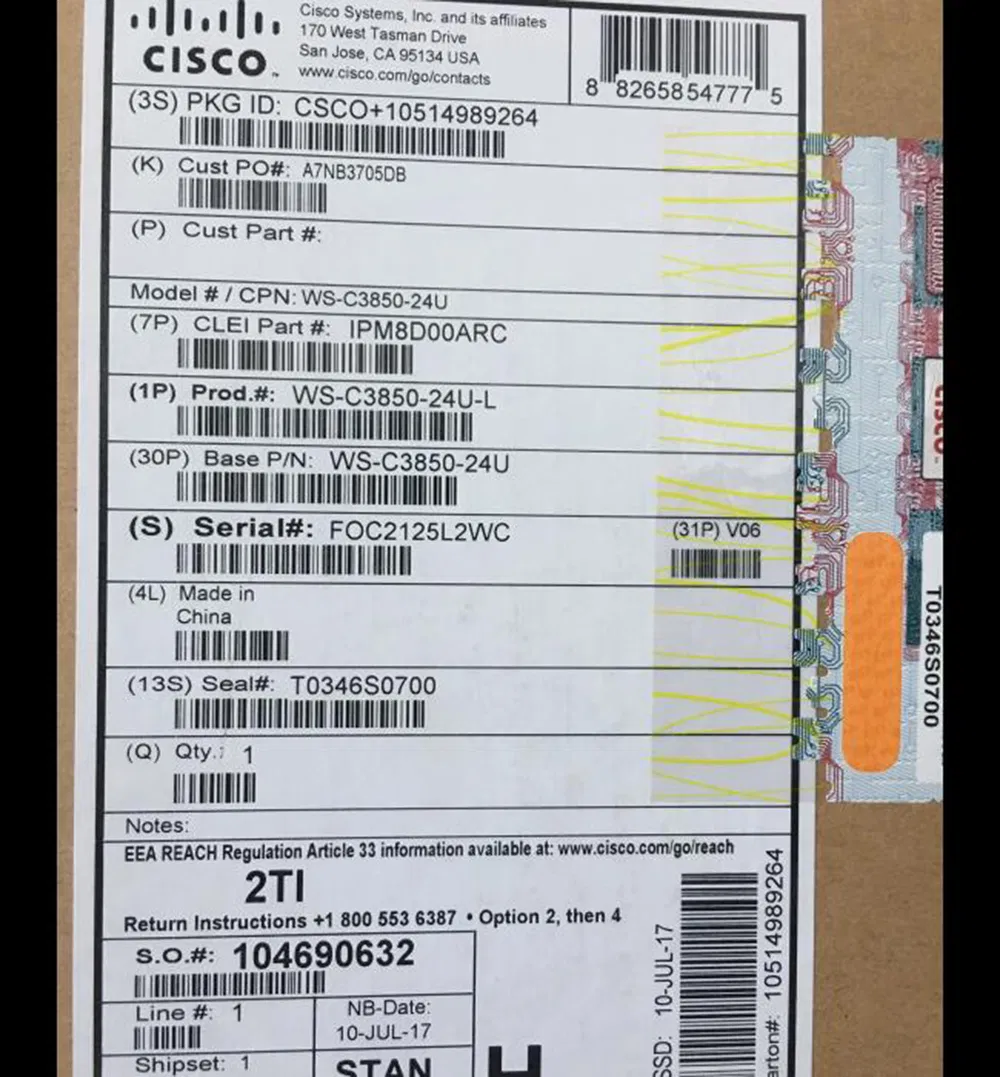 Ws-C3850-48pw-S Cisco Catalyst 3850 48 Port Upoe IP Services Ethernet Switch