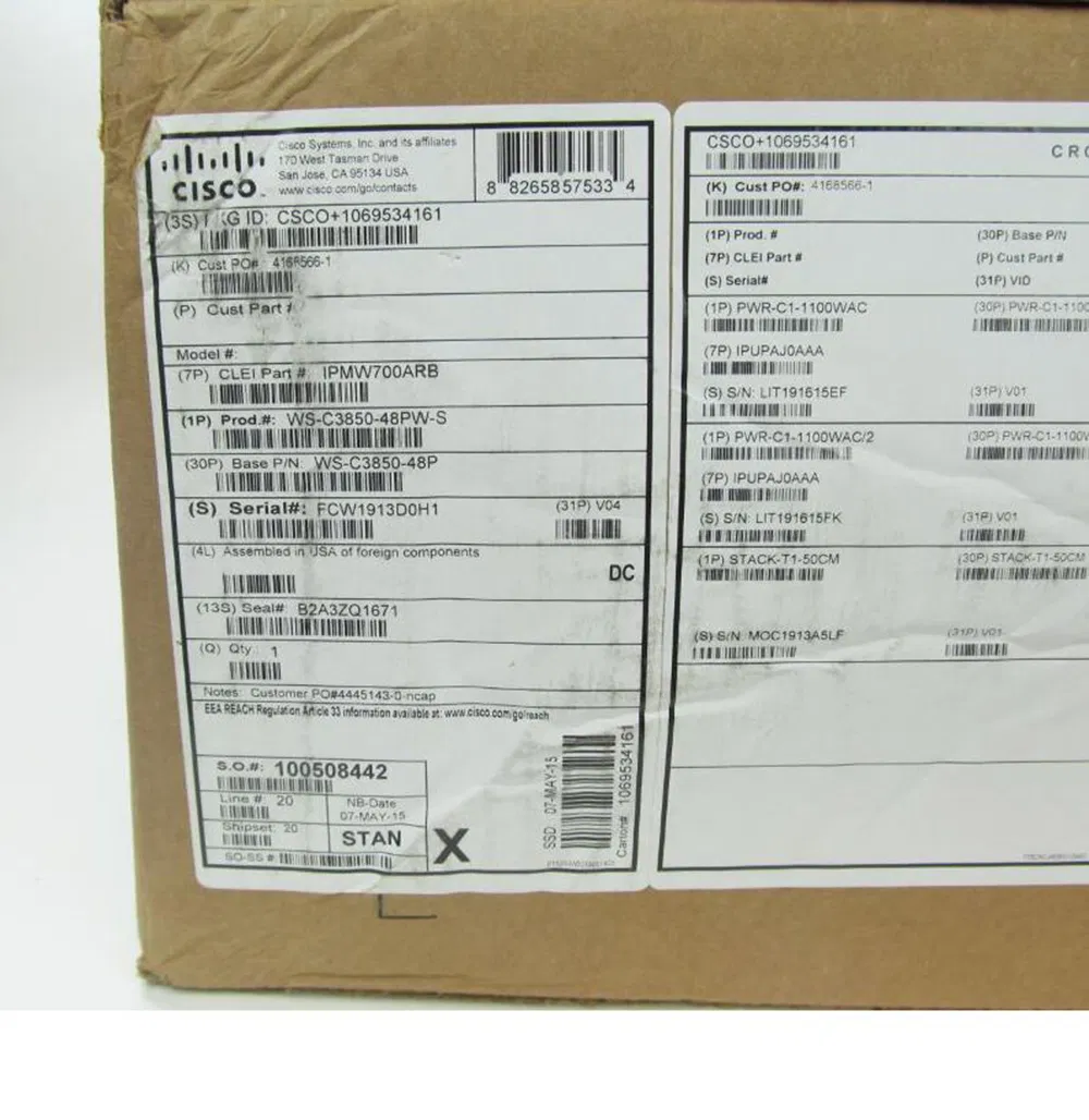 Ws-C3850-48pw-S Cisco Catalyst 3850 48 Port Upoe IP Services Ethernet Switch