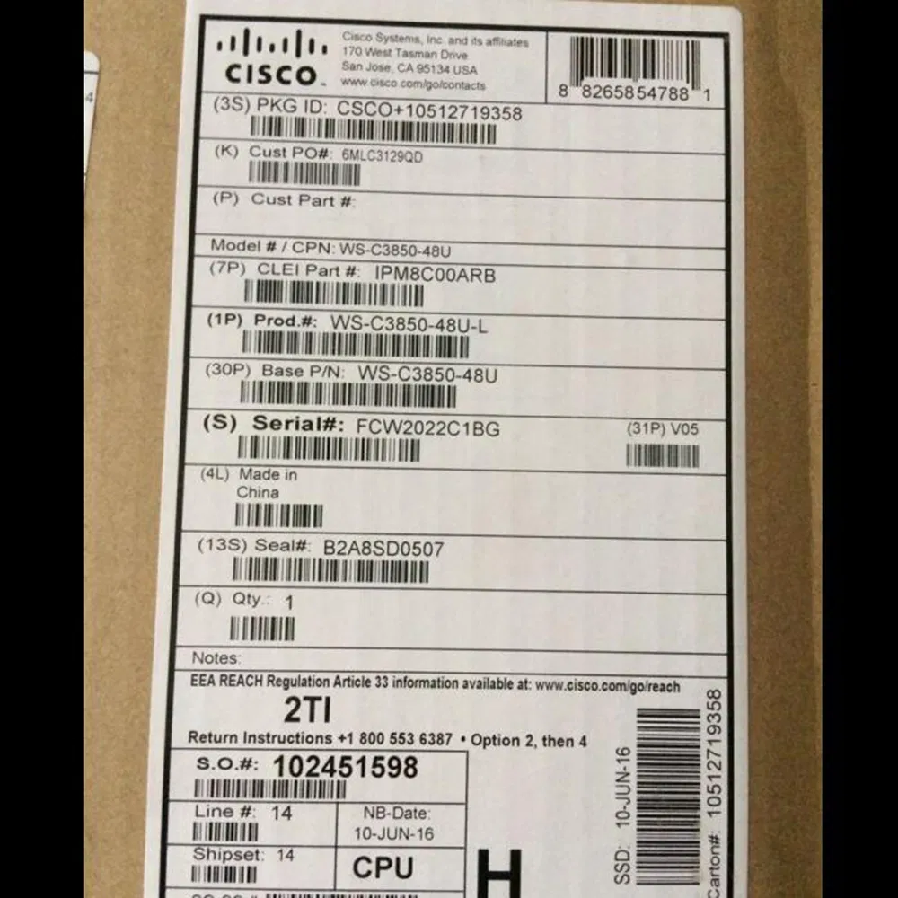 Ws -C3850-48t-S Cisco Catalyst 3850 48 Port Data IP Base Ethernet Switch